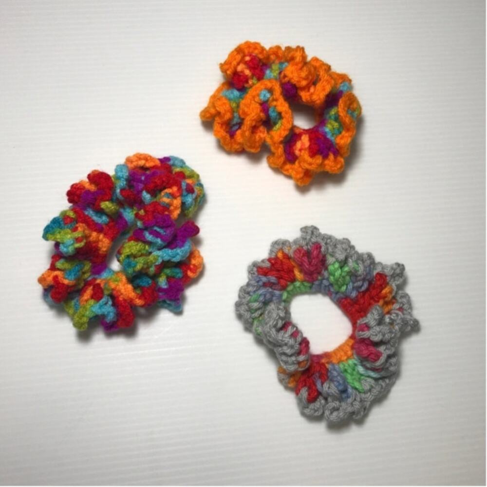 NWT Multicolor Handmade Crocheted Hair Scrunchie Set of 3